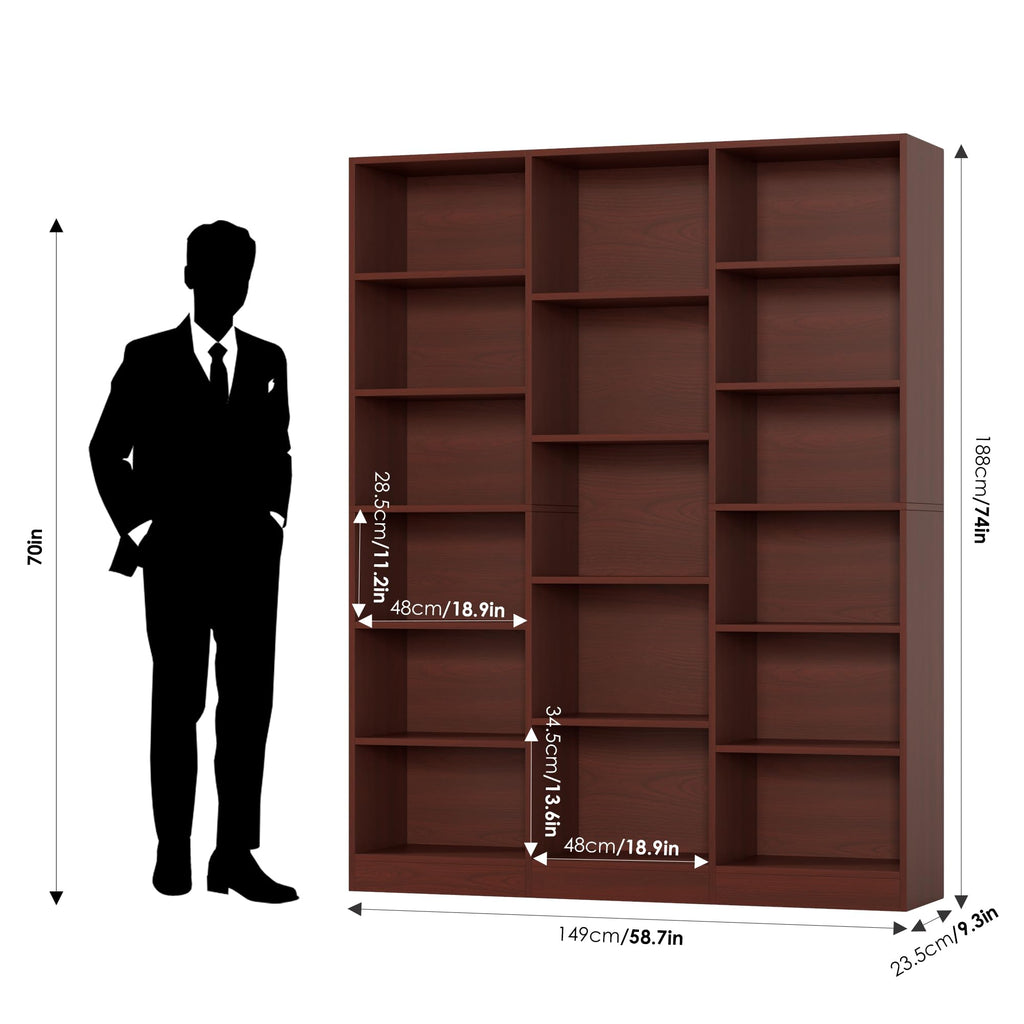 Triple Wide Bookshelf, Large Bookshelf with 17 Display Shelves