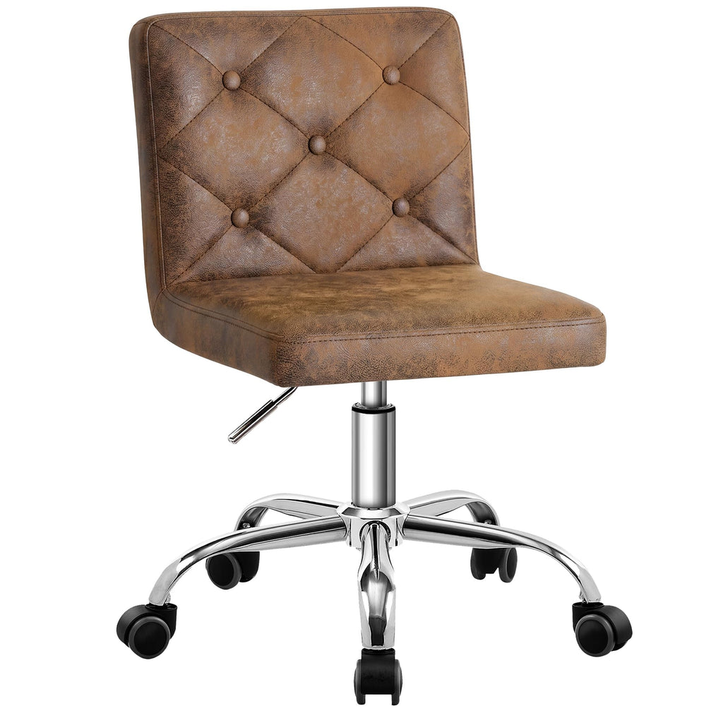 PU Leather Mid-Back Armless Desk Chair Adjustable Height 360° Rolling Swivel for Office Work, Dark Brown