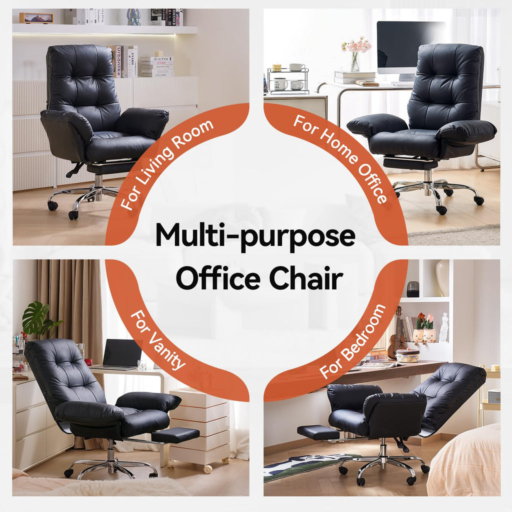 Heated and Massage Office Chair with Foot Rest Criss Cross Chair with Wheels and Flip-up Arms Reclining Desk Chair Comfy Wide Seat PU Leather Rolling Computer Home Office Chair (Black)