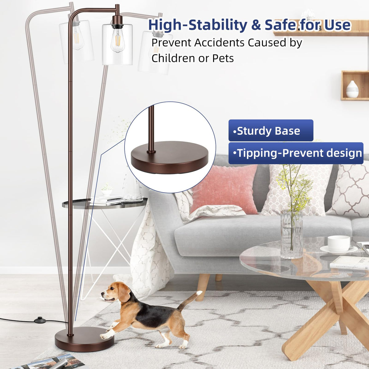 Oil Rubbed Brown Industrial Floor Lamp with Hanging Glass Shade