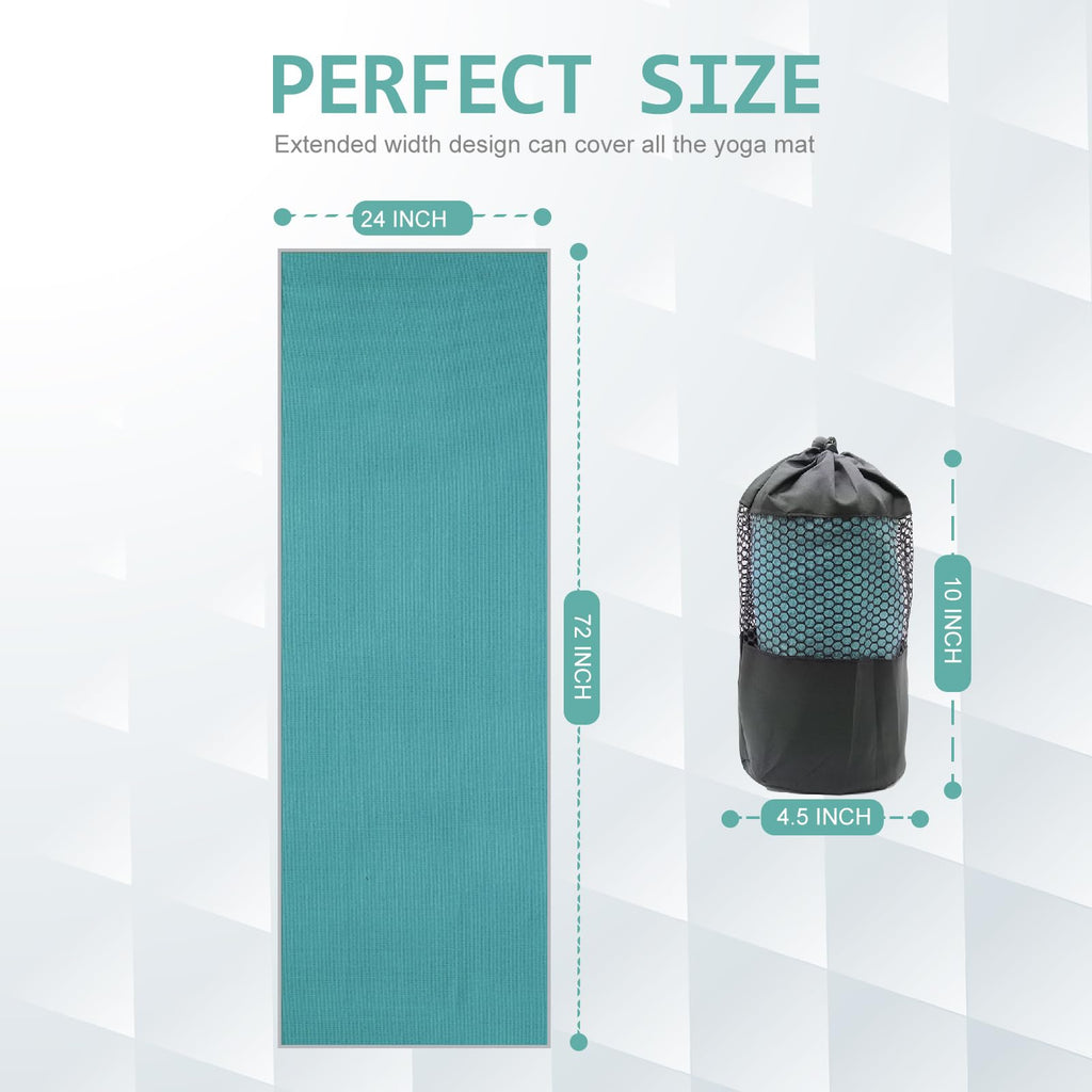 Yoga Towel,Hot Yoga Mat Towel with Grip Dots Sweat Absorbent Non-Slip for Hot Yoga, Pilates and Workout 24" x72", Dark Cyan