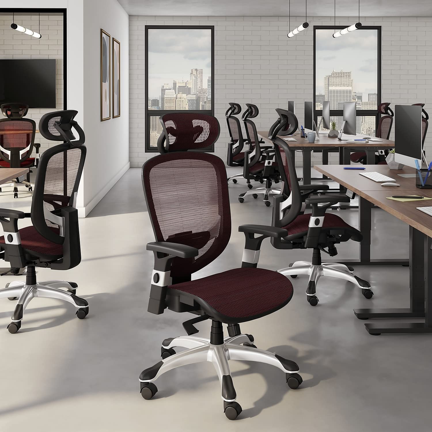 Ergonomic Task Chair, Mesh, Ergonomic, Lumbar Support, Swivel, Maroon