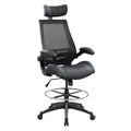 Tall Ergonomic Office Chair, Sustainable Tech-Leather Drafting Chair with Adjustable Foot Ring, 90° Flip-Up Arms Space Saving Mesh Computer Desk Chair for Standing Desk Executive Work 8+ Hours