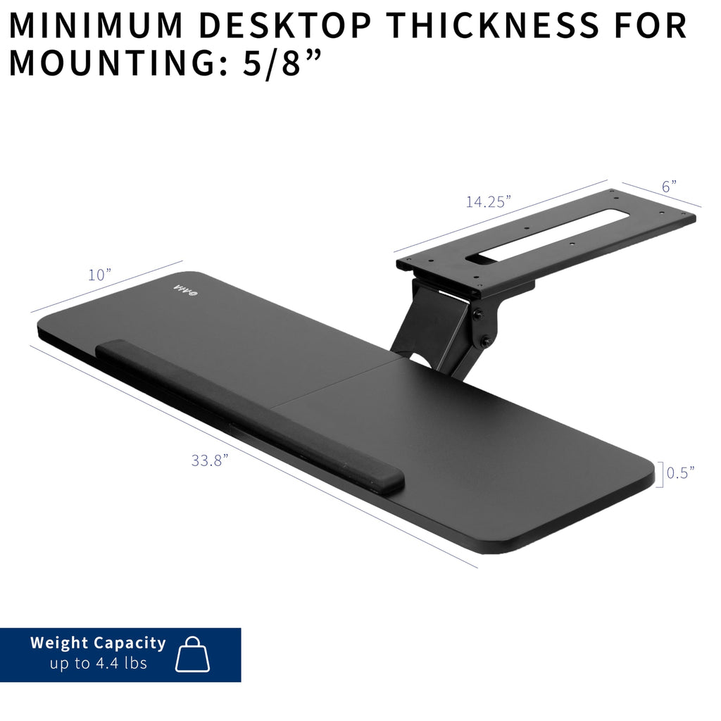 Adjustable Computer Keyboard and Mouse Platform Tray, 34 x 10 inch Ergonomic Under Table Desk Mount Drawer Underdesk Shelf, Black,