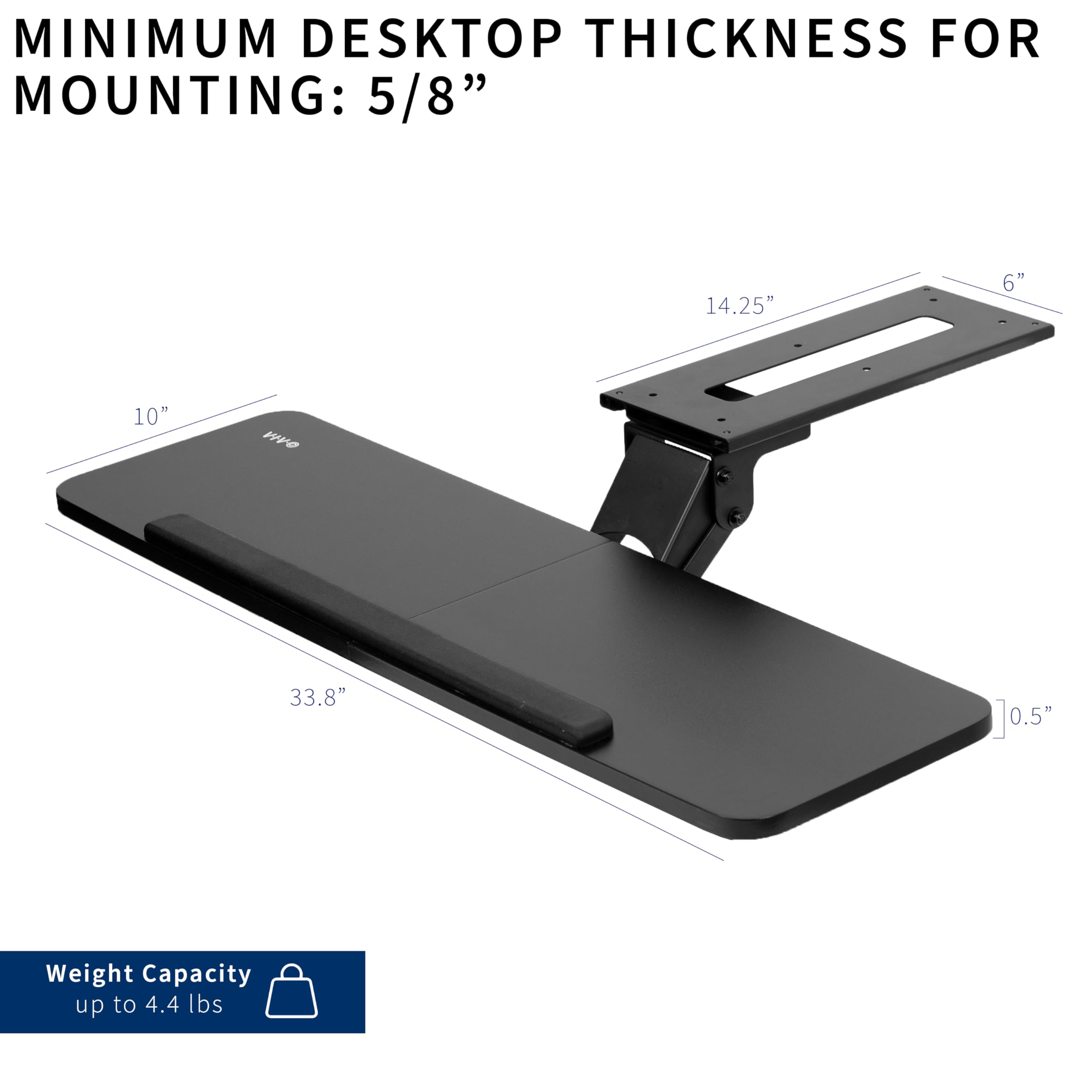 Adjustable Computer Keyboard and Mouse Platform Tray, 34 x 10 inch Ergonomic Under Table Desk Mount Drawer Underdesk Shelf, Black,