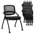 20 Pack, Stackable & Foldable Chairs with Wheels, Reception Guest Chairs with Lumbar Support, Ergonomic Curved Mesh Back Folding Chair for Office Schools Conference Waiting Room, Black