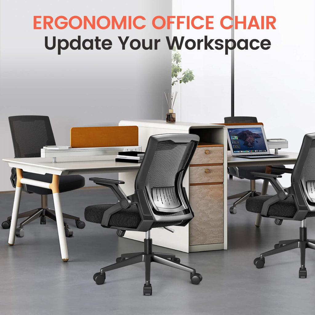 Pack of 2, Ergonomic Office Chair with Flip-up Armrests Executive Computer Chair for Home Office, Breathable Mesh & Comfy Lumbar Support, Black