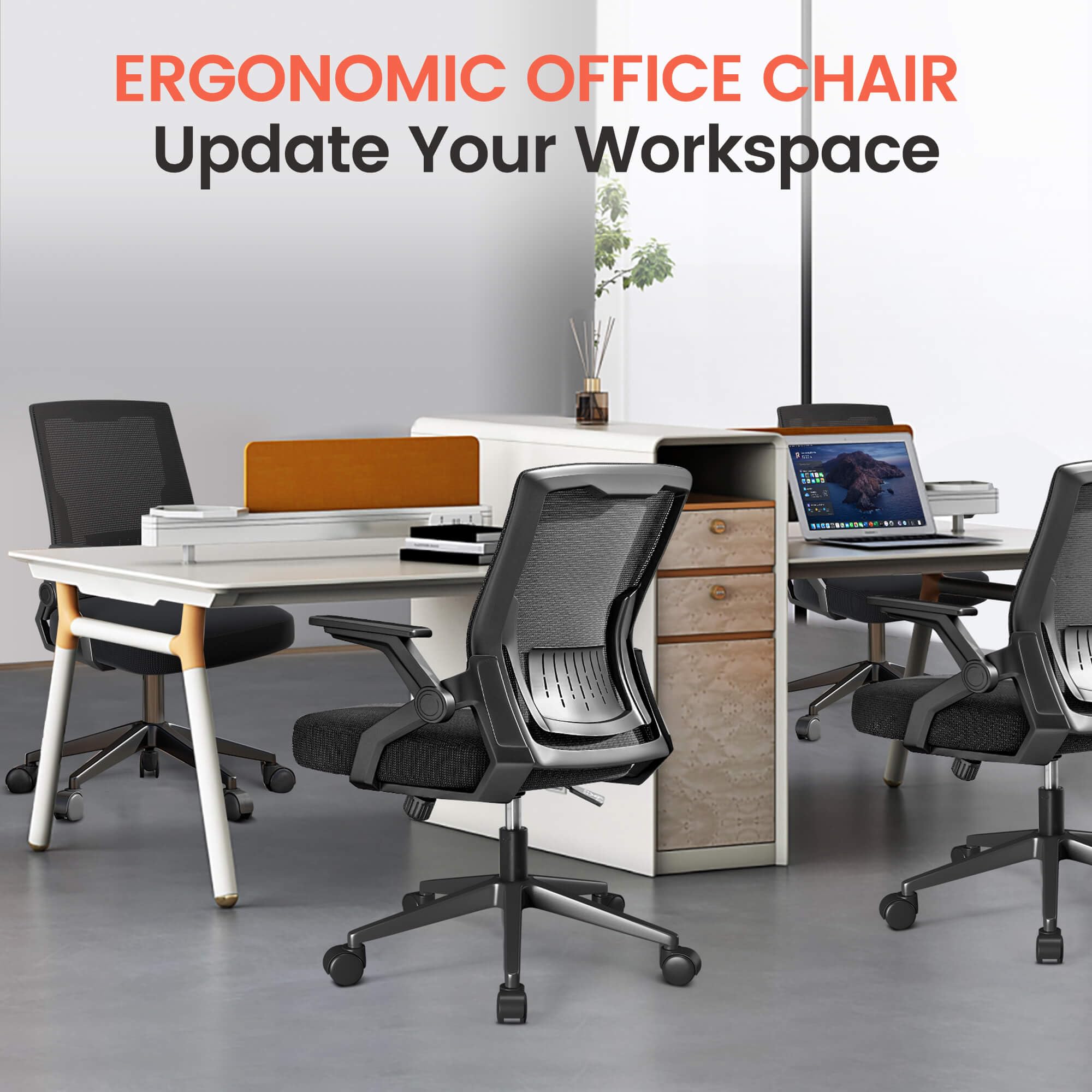 Ergonomic Office Chair with Flip-up Armrests Executive Computer Chair for Home Office, Breathable Mesh & Comfy Lumbar Support, Black