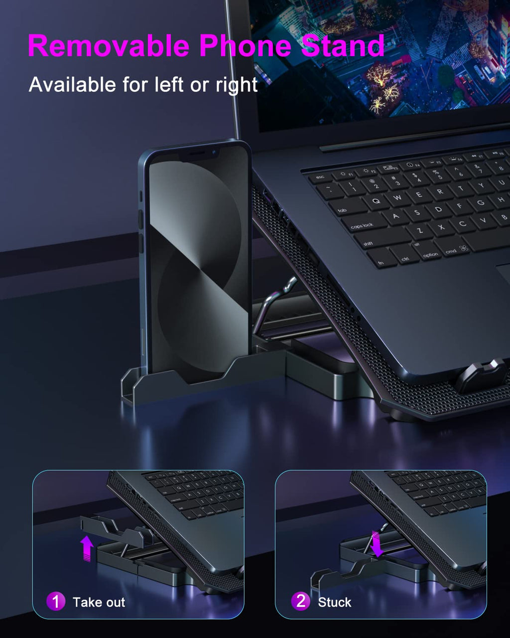 Upgrade Laptop Cooling Pad, Laptop Cooler 2 Fans for 10-15.6 Inch Laptops, 5 Height Stands, 2 USB Ports (S039-Purple)
