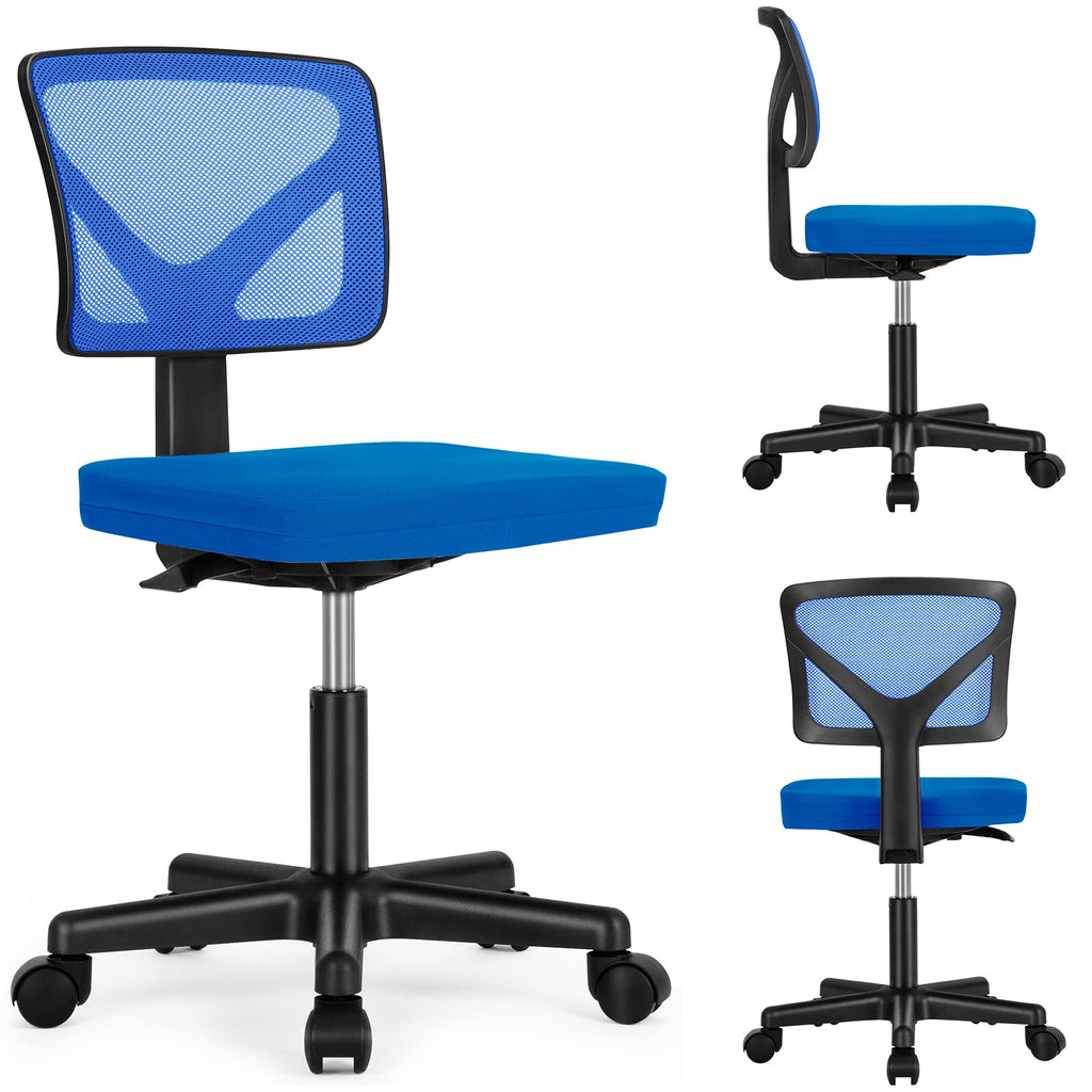 Office Chair, Ergonomic Low-Back Mesh Rolling Work Swivel Chairs with Wheels, Armless Comfortable Seat Lumbar Support for Home, Bedroom, Study, Student, Adults,Classic Blue