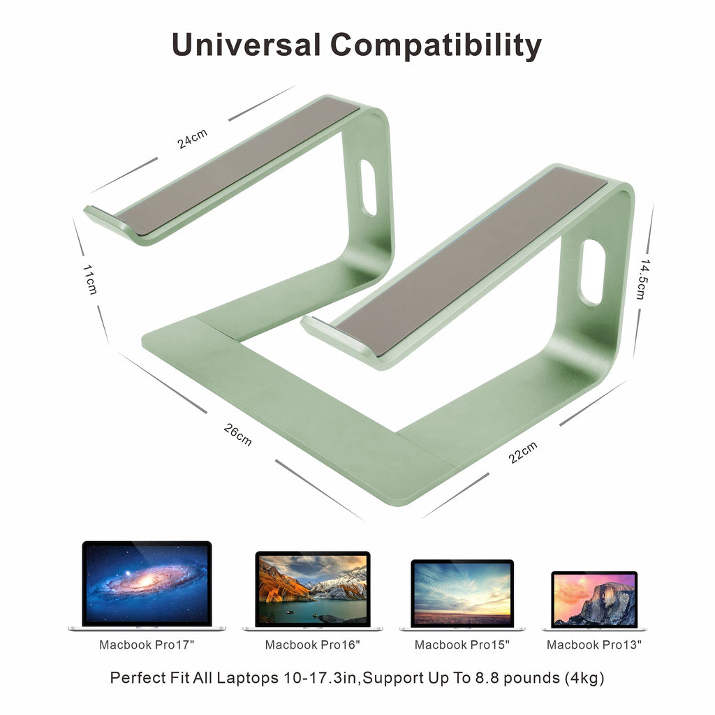 Ergonomic Aluminum Laptop Mount - Adjustable Computer Stand for MacBook Pro/Air HP Lenovo Samsung Dell - Fits 10-17.3" Laptops (Apple Green)