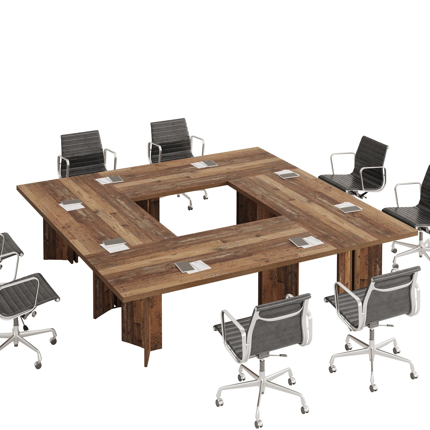 10.5FT Conference Table, Large Rectangle Meeting Seminar Table for 10-12 Person, Long Wooden Business Tables (Set of 2, Distressed Brown)