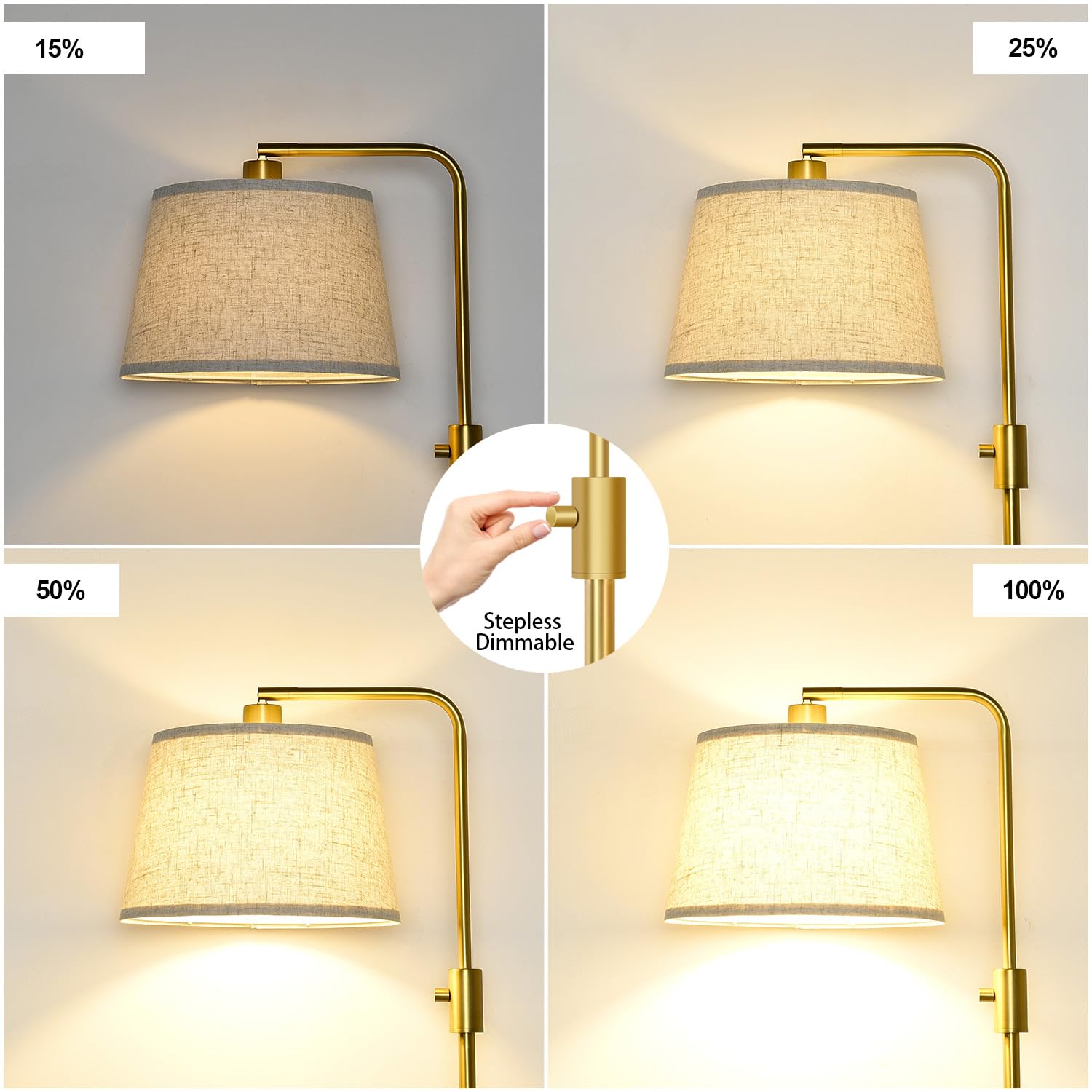 Gold Floor Lamp, 1000 LM LED Edison Bulb Included, Arc Floor Lamps for Living Room with Marble Base, Modern Standing Lamp Tall Lamps for Living Room Bedroom office