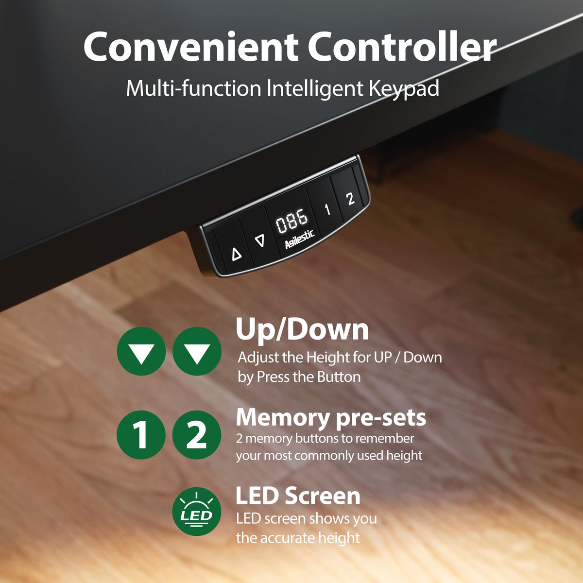 63 * 24 Inch Height Adjustable Electric Standing Desk, Black