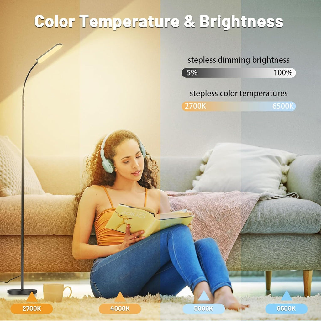 2 Pack, LED Floor Lamp, Super Bright Reading Lamps Floor Standing lamp with Remote & Touch Control, Stepless Dimming & 2700K-6500K Color Temperature, for Living Room Bedroom Office