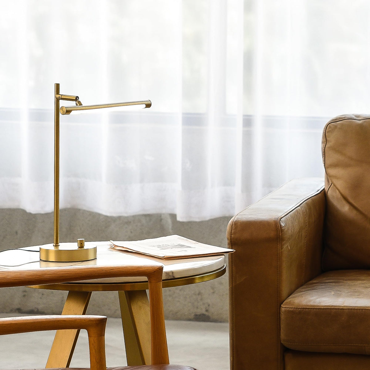 West 15" LED Integrated Desk Lamp, Matte Brass, 200 Lumens, Dimmer Rotary Switch