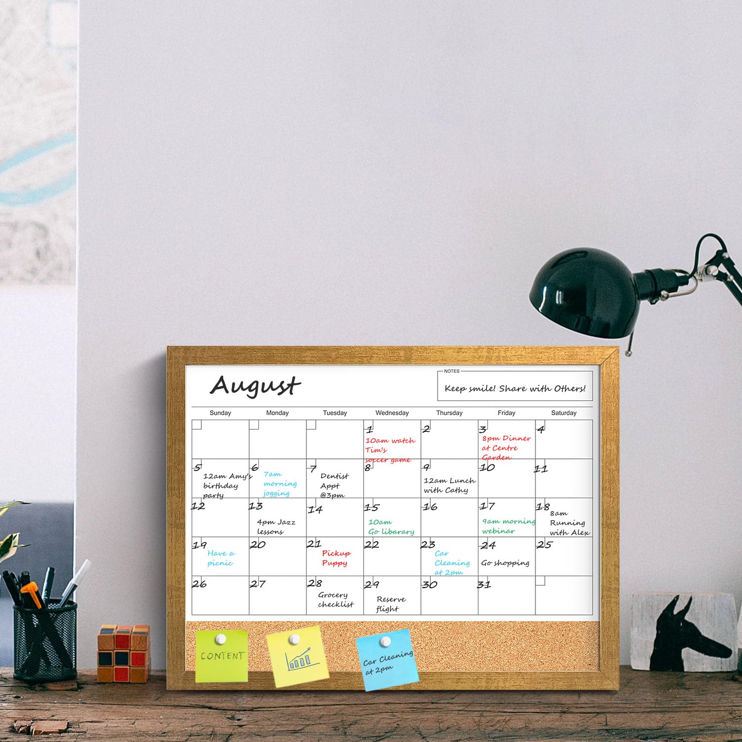 Calendar Whiteboard for Wall, 17x13 Inches White Board Calendar Dry Erase, Small Magnetic Monthly White Board with Gold Wood Frame, Hanging Dry Erase Board for Kitchen Home Office School Planner