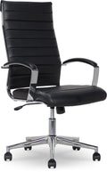 High-Back Swivel Office Chair with Lumbar Support, Ergonomic Ribbed Faux Leather, Adjustable Height, 45.25" x 24.75" x 23.25", Black