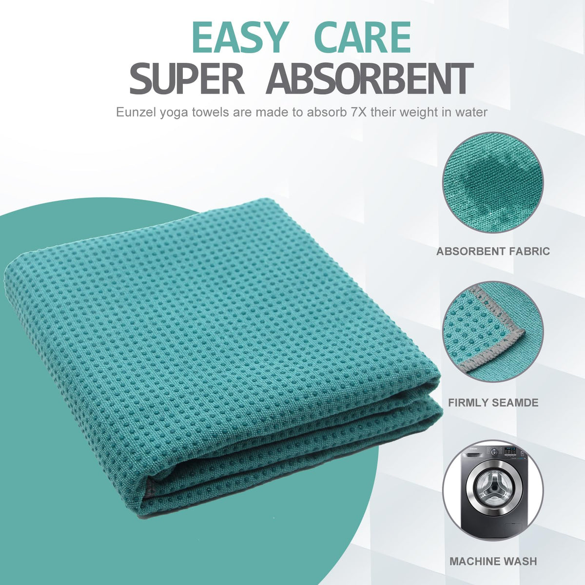 Yoga Towel,Hot Yoga Mat Towel with Grip Dots Sweat Absorbent Non-Slip for Hot Yoga, Pilates and Workout 24" x72", Dark Cyan