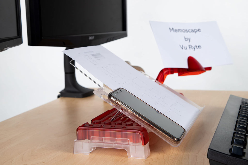 Adjustable in-Line Document Holder for Typing | Reduces Neck Strain, Improves Focus, Boosts Desk Organization, and Workflow | Paper Holder Stand for Desk and Home Office - Red