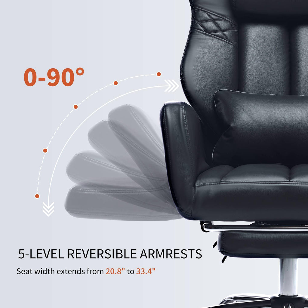 Criss Cross High Back Office Chair with Foot Rest, Ergonomic Cross Legged Desk Chair with Flip-up Armrest, Cozy Reclining 155°Swivel Chair for Home Office, Computer and Entertainment(Black)