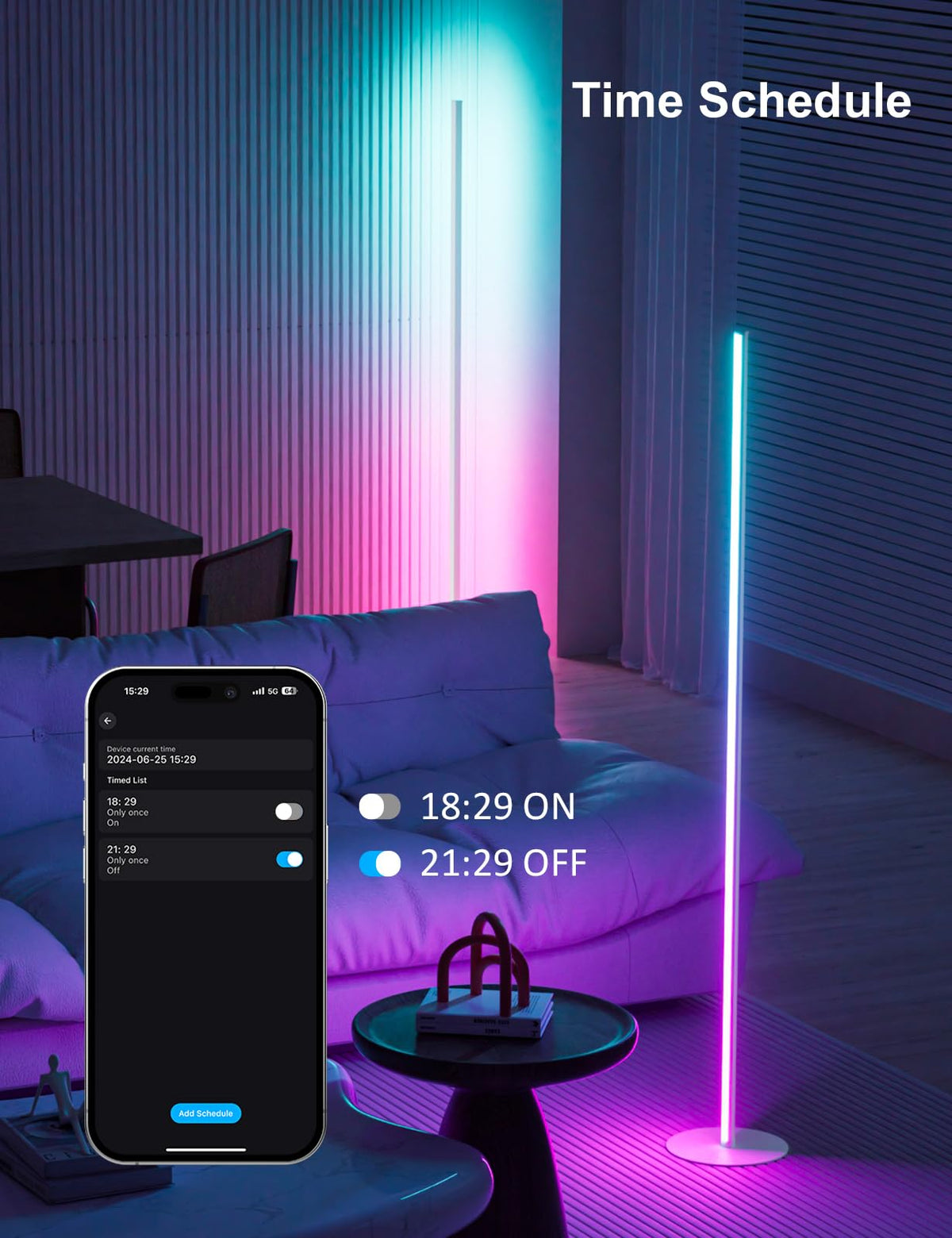 Corner Floor Lamp 2 Pack, 55" Minimalist Standing Lamp with Remote Control, Music Sync 16 Million Colors, Warm White Ambient Lighting, Color Changing LED Corner Lamp for Living Room Bedroom Gaming