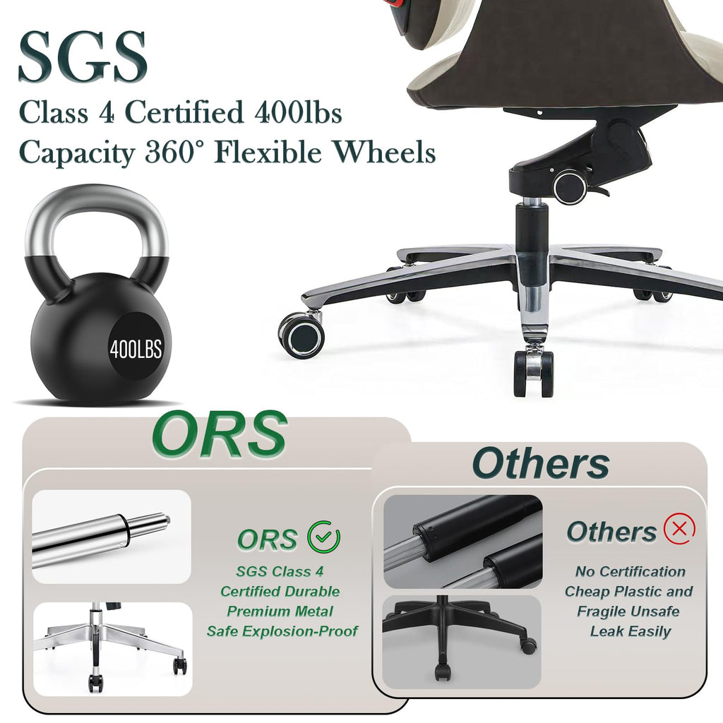Genuine Leather Executive Chair, Top Grain Ergonomic High Back Office Chair with Lumbar Support, Height Adjustable 400lbs Weight Capacity Metal Base with 360° Flexible Wheels (White)