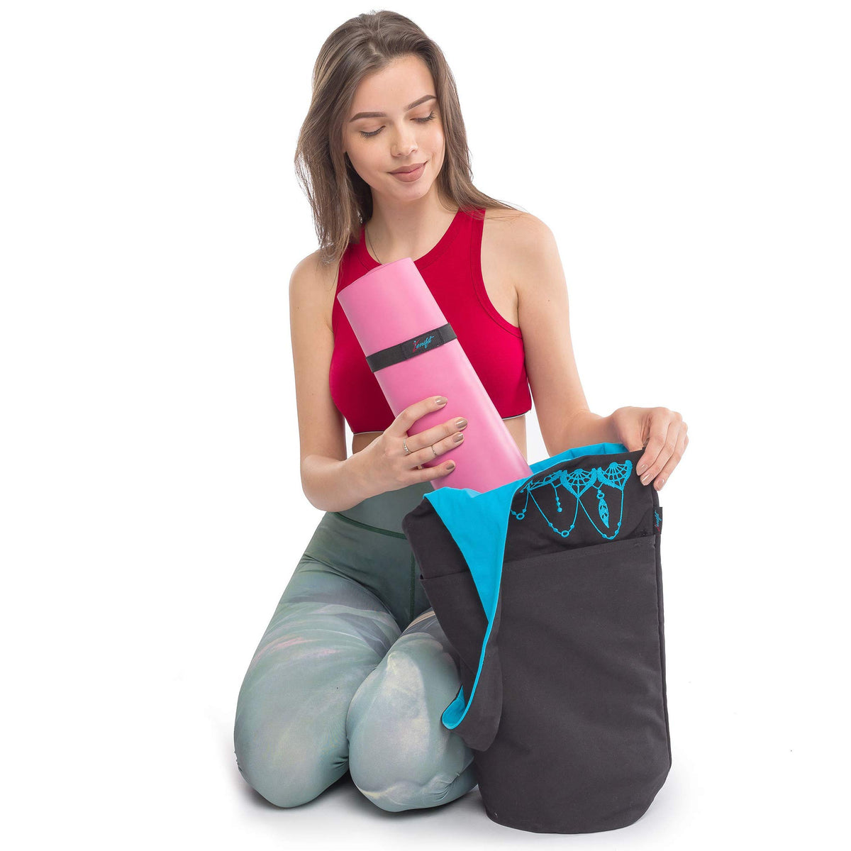 Yoga Mat Bag & Carrier with Pockets for Women, Black & Blue