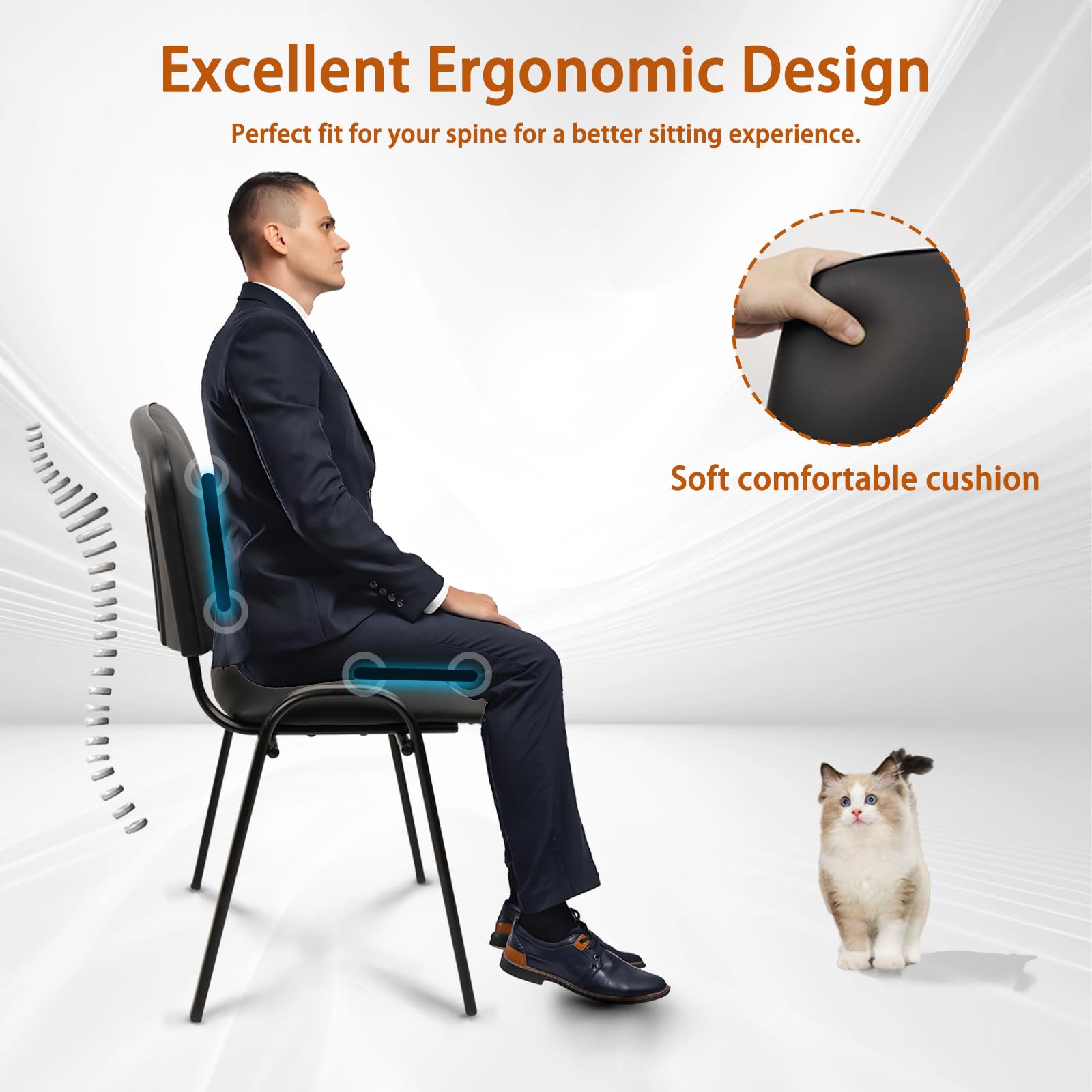 Stacking Waiting Room Chairs, PU Leather Armless Office Guest Chair with Metal Frames, Stackable Conference Room Chairs No Wheels for Reception Lobby Side Meeting Training School, Black
