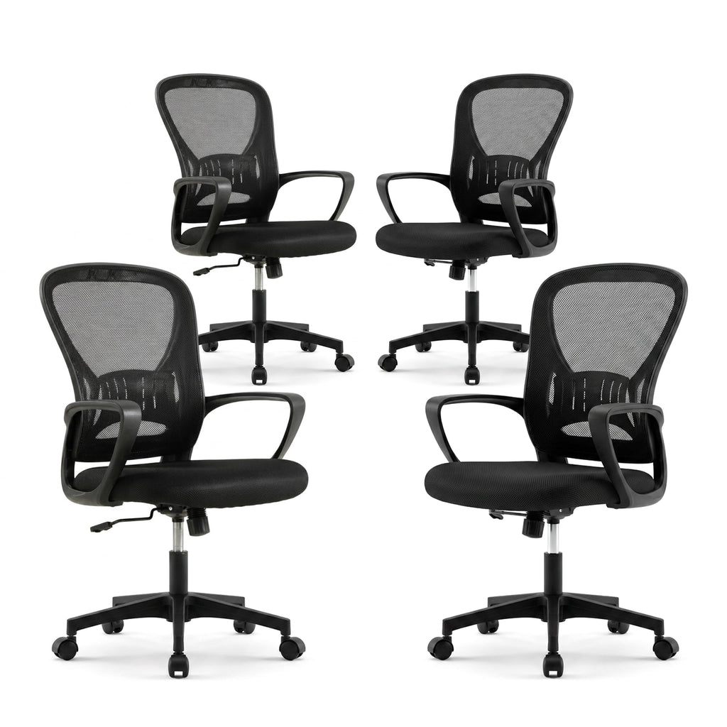 Ergonomic Office Chairs Set of 4, Mesh Conference Room Chairs, Swivel Computer Desk Chair with Wide Seat Cushion, Height Adjustable and Rocking Tilt for Home Office