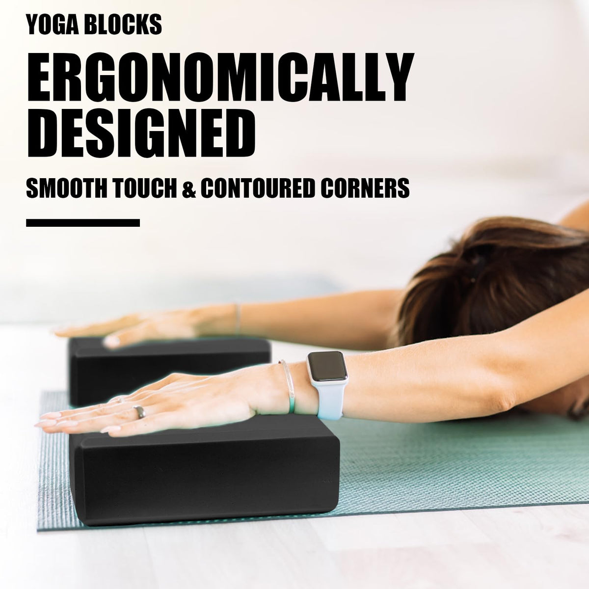 2 Pcs Yoga Blocks, 9x6x3 Inch Black Foam Blocks for Pilates