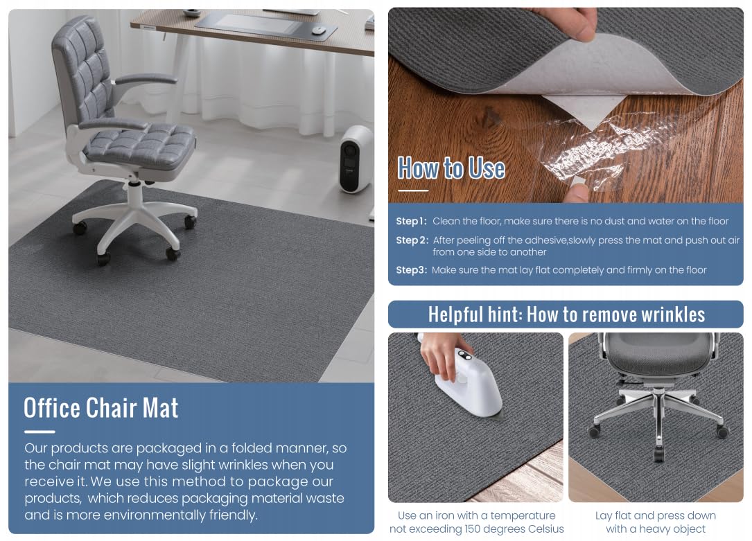 Office Chair Mat for Hardwood Floor,Office Computer Gaming Chair Mat for Tile Floor,Large Floor Protector Rug,Anti-Slip,Easy to Clean,Grey(48"x36")