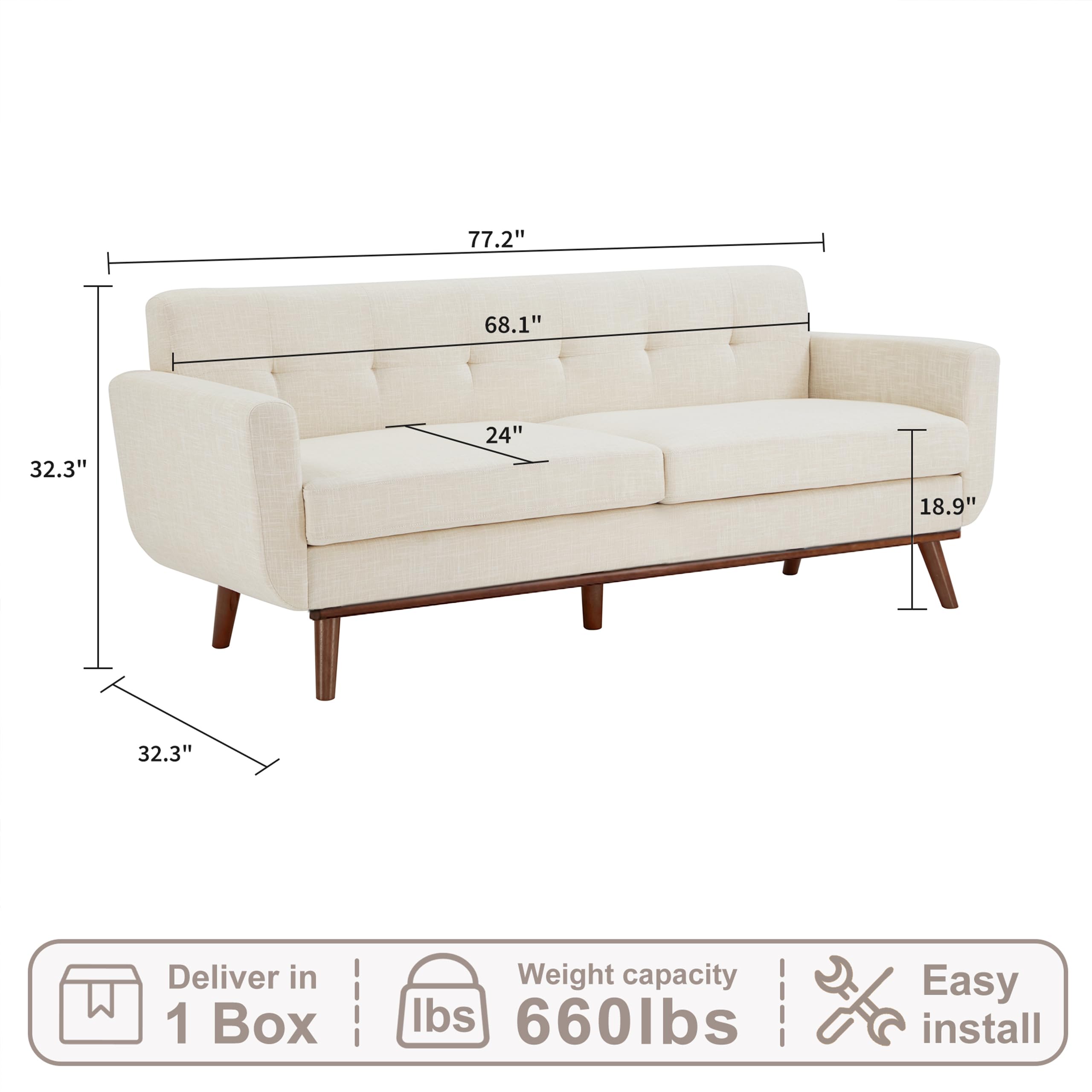 77.2" W Loveseat Sofa, Solid & Easy to Install Small Couch for Bedroom Office Apartment, Beige