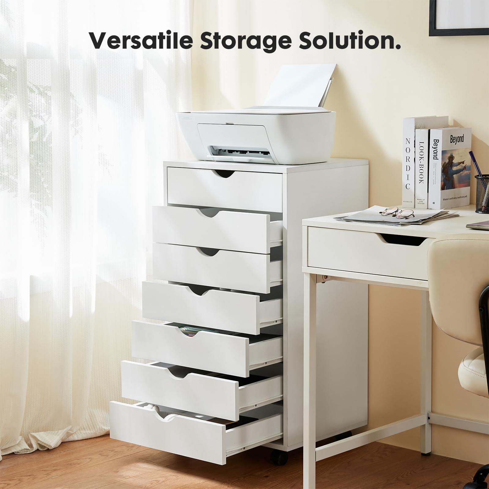 7 Drawer File Cabinet on Wheels, Printer Stand