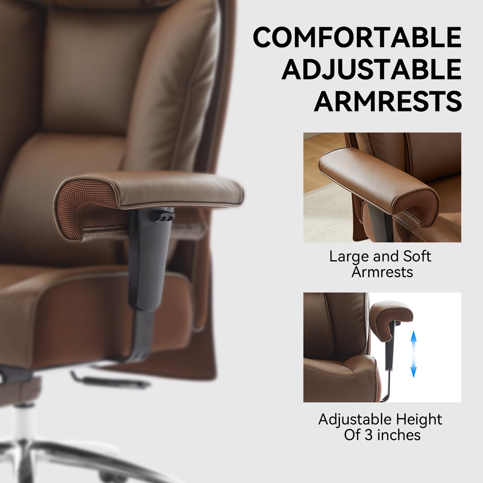 Big and Tall Office Chair 400lbs - Heavy Duty Executive Desk Chair with Foot Rest & 23" Wide Seat - High Back Ergonomic Leather Computer Chair for Heavy People, Home Office, Brown