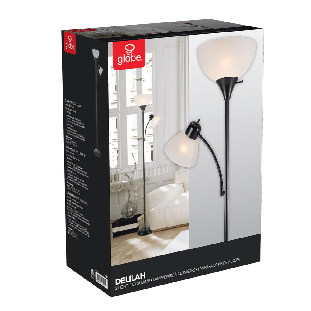 67135 72" Floor Lamp with Adjustable Reading Light, Bright, Easy-to-Assemble Torchiere for Bedroom, Living Room & Office - Space-Saving Slim Design (Pack of 2)