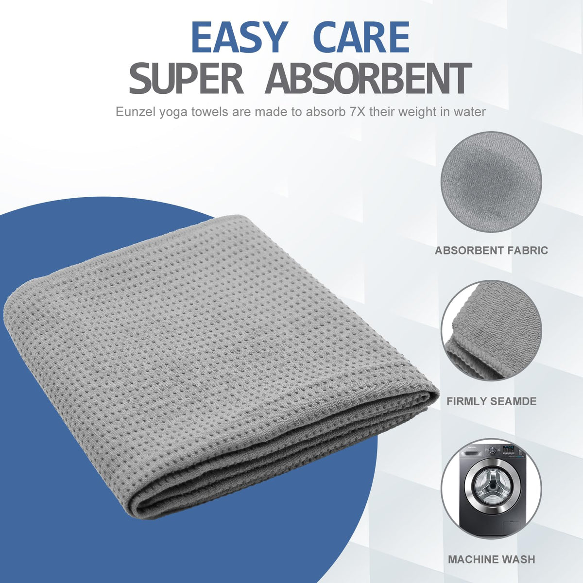 Yoga Towel,Hot Yoga Mat Towel with Grip Dots Sweat Absorbent Non-Slip for Hot Yoga, Pilates and Workout 24" x72", Dark Gray