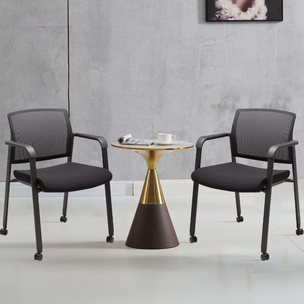 Mesh Back Guest Reception Arm Chairs with Wheels, Waiting Room Chairs with Upholstered Fabric Seat and Ergonomic Lumbar Support for Office