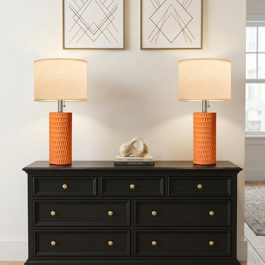 20” Modern Table Lamps Set of 2, Lamps for Bedroom, Orange
