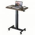 Small Rolling Laptop Standing Desk, Height Adjustable Mobile T-Base Desk with Lockable Casters, Portable Sit-Stand Workstation for Bedside & Sofa, Walnut