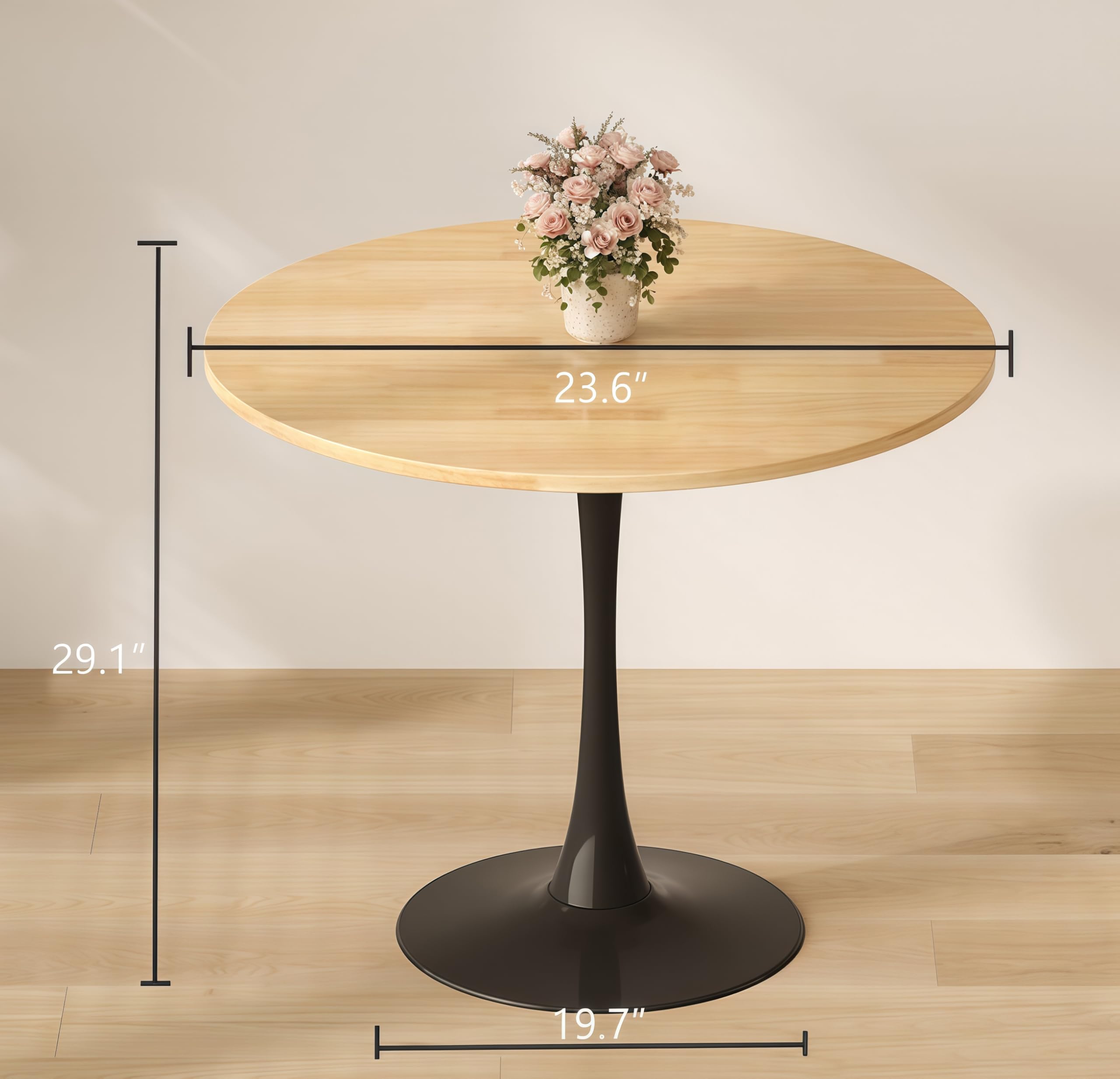 Sybrioka 24" Tulip Table for 1-2 Persons Modern Round Dining Room Table, Mid-Century Modern Nature Small Kitchen Table with MDF Wooden Top, Leisure Coffee Table for Living Room, Dining Room, Office