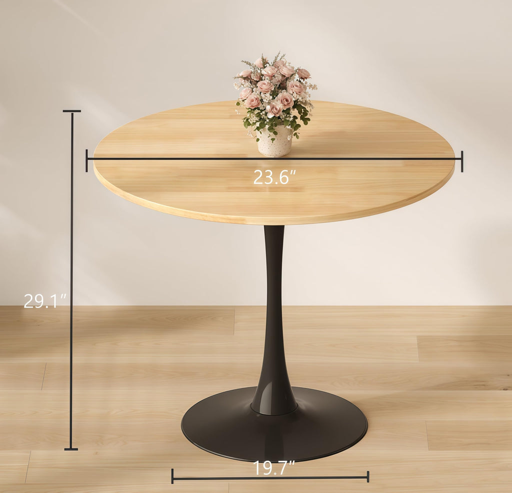 23.6" Round Tulip Dining Table, Mid-Century Tulip Table Kitchen Tulip Dining Table 2 People with MDF Table Top & Pedestal Base for Office Living Room