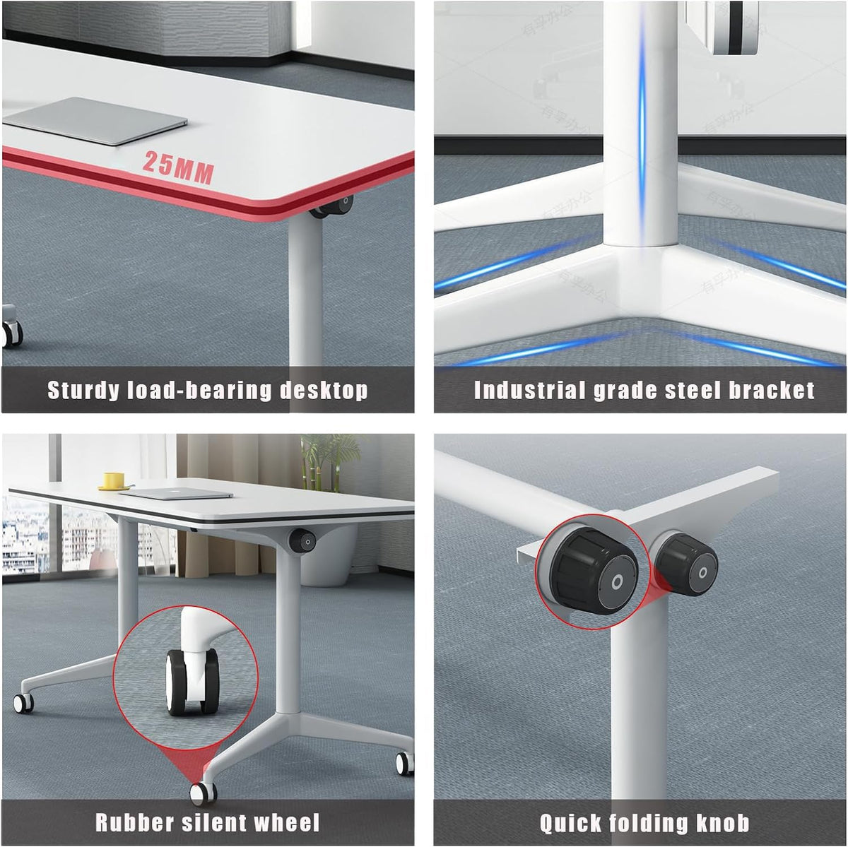Conference Table, Folding Conference Room Tables, Modern Flip Top Seminar Training Meeting Table with Wheels, Modular Foldable Conference Tables for Home Office Classroom (White 6 Pack,70.8inch)