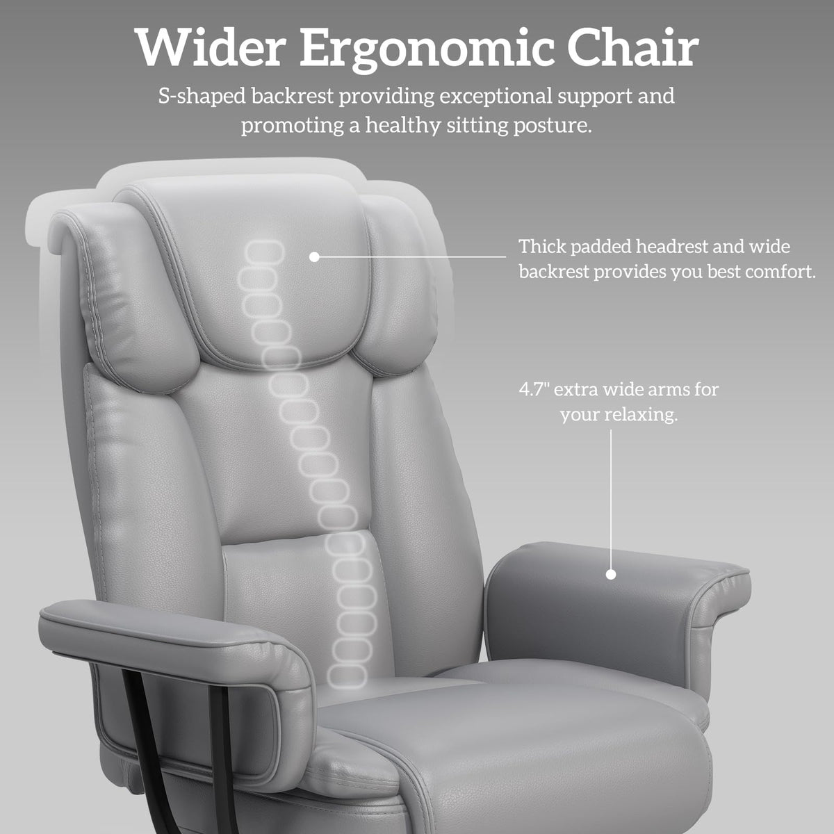 160 Reclining Office Chair with Footrest, Big & Tall Desk Chair, Grey