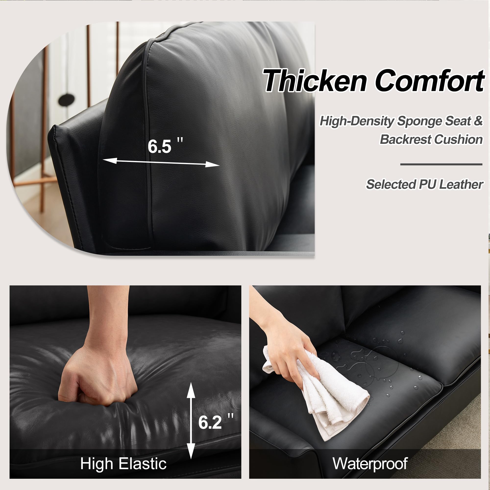 Modern Leather Loveseat, Upholstered Couch for Guest, Mid-Century Accent Chair for Living Room Comfy, Couches for Small Spaces, Sofa Chair Reading Chair for Waiting Room.