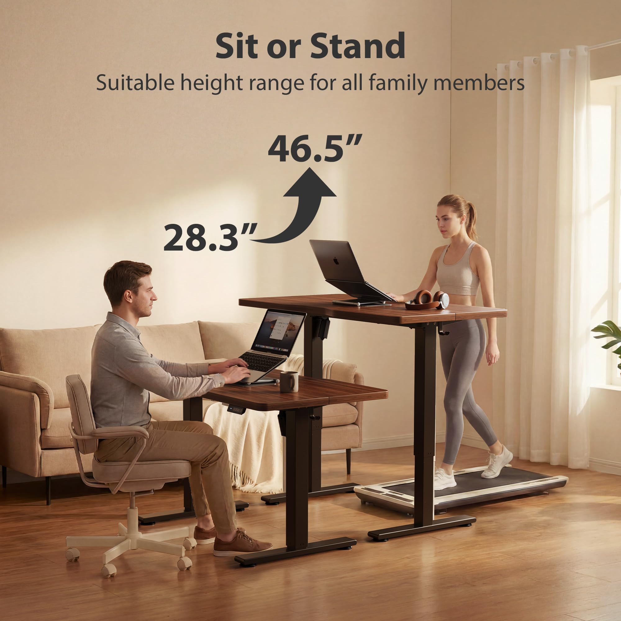 Standing Desk, 55x28 Inches Sit Stand Home Office Desk, Electric Stand up Desk, Adjustable Desk with Splice Board, Black Frame/Black Walnut Top