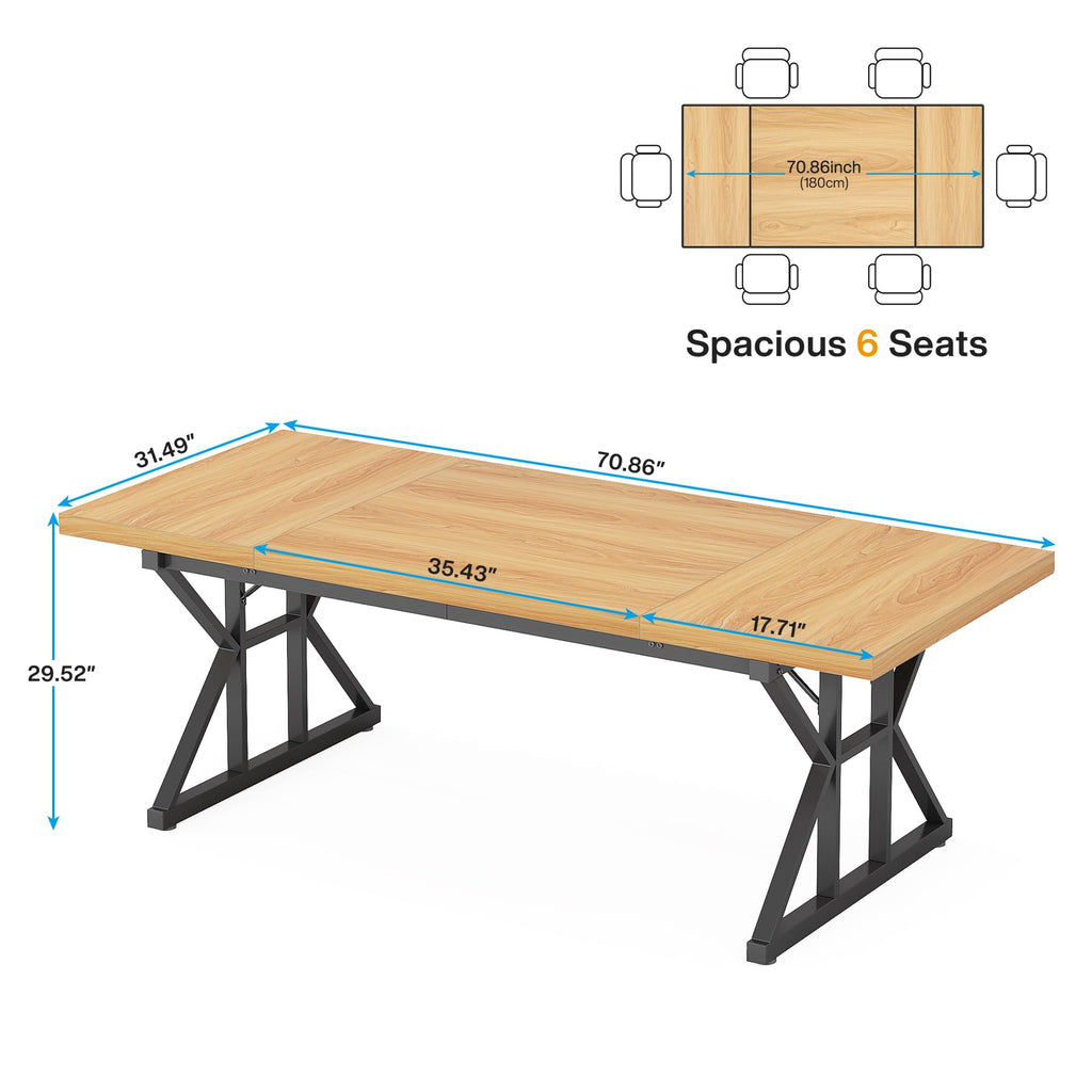 70.8-Inch Executive Desk, Large Computer Office Desk Workstation, Modern Simple Style Laptop Desk Study Writing Table Business Furniture for Home Office (Light Walnut/Black, 70.8 Inch)