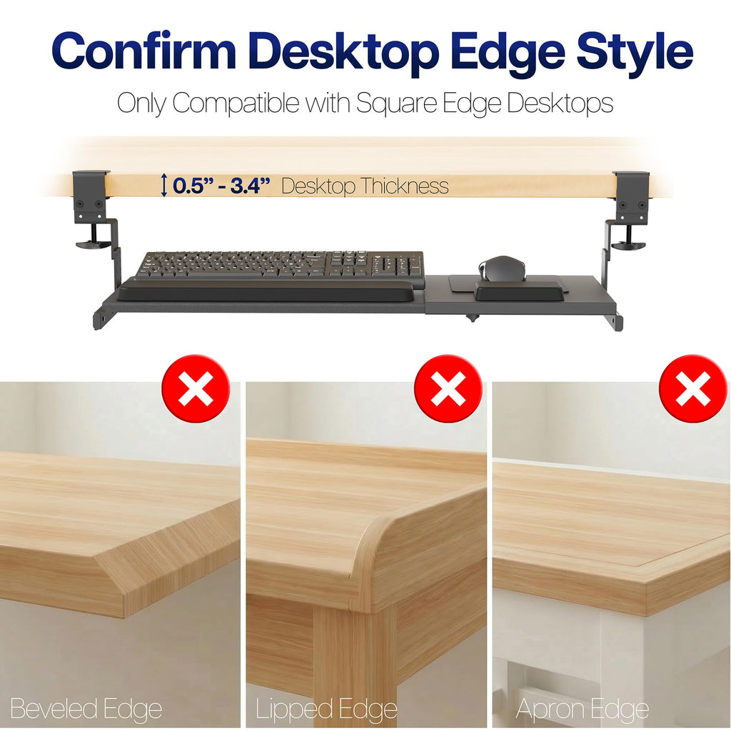 Large Height and Width Adjustable Under Desk Keyboard Tray, C-clamp Mount System, 22.5” to 30” (28.5” to 36” Including Clamps) x 11 inch Slide-Out Platform for Typing, Black
