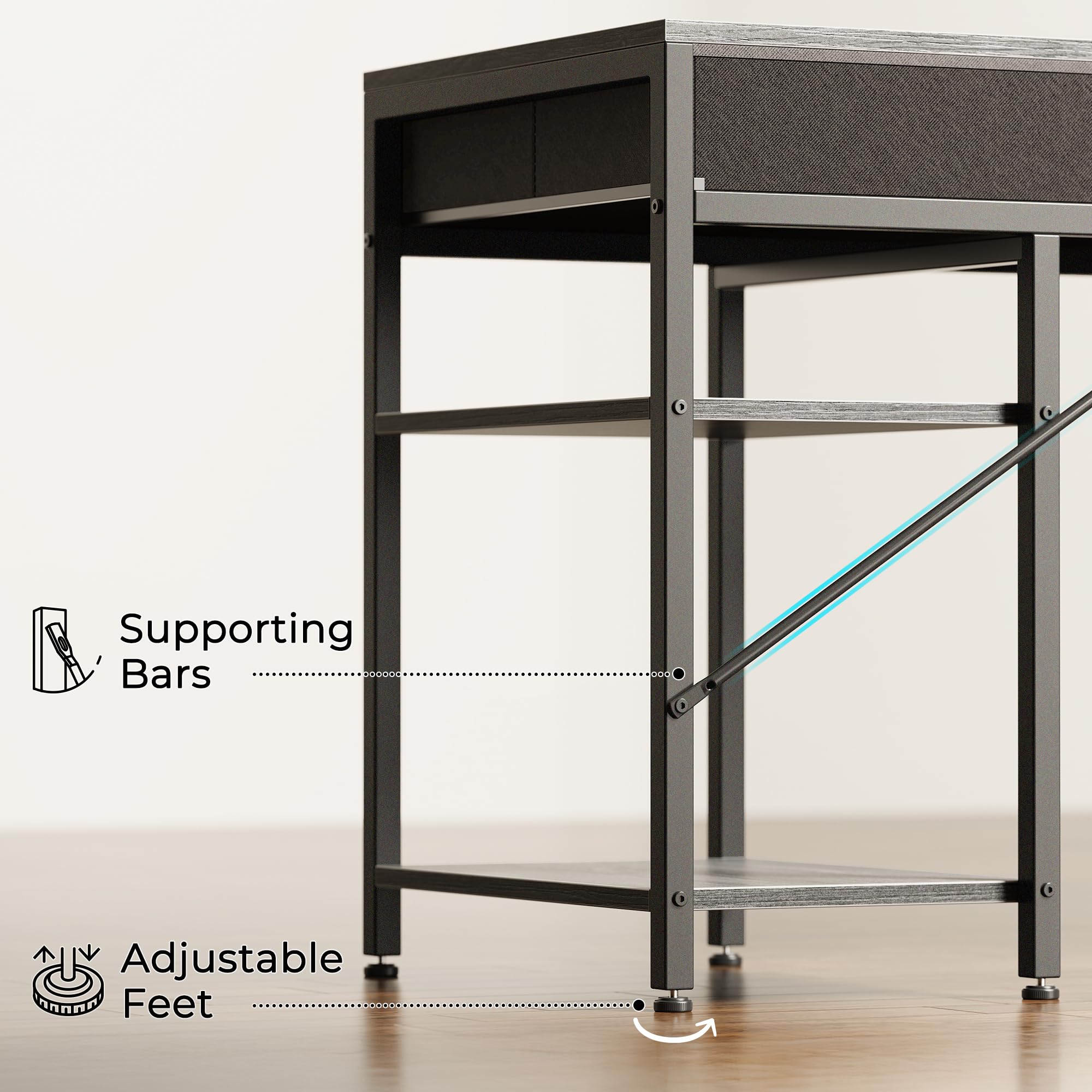 Computer Desk with 6 Drawers, Office Desk with Shelves, Reversible Gaming Desk, Corner Desk with Storage, Work for Home Office, Study, Living Room, 63inch, Grey