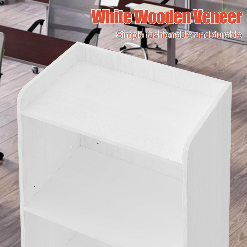 Podium Stand - Portable Podium Stand with 4 Rolling Wheels, Pulpits for Churches with Adjustable Shelf, Hostess Stand, Mobile Teacher lecterns & podiums for Church, Classroom, Office (White)